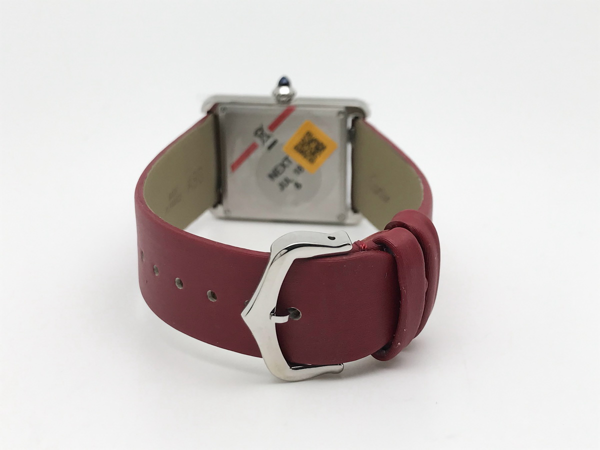 Tank Must 34mm Large Stainless Steel White Dial Red Satin Leather Strap Quartz 8
