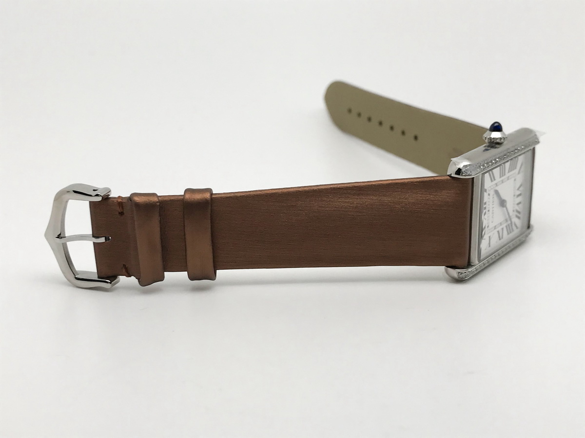 Tank Must 34mm Large Stainless Steel White Dial Brown Satin Leather Strap Quartz 2