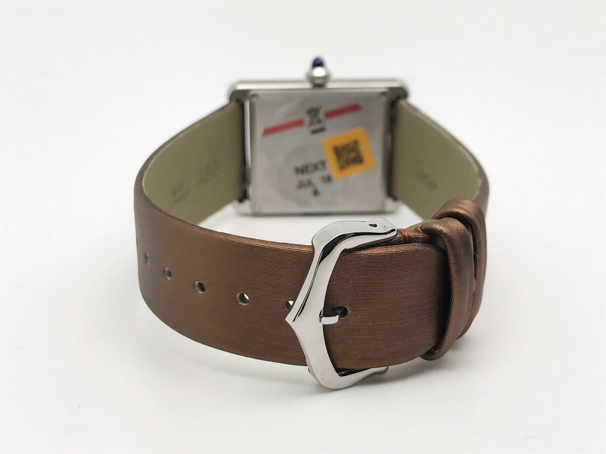 Tank Must 34mm Large Stainless Steel White Dial Brown Satin Leather Strap Quartz 7
