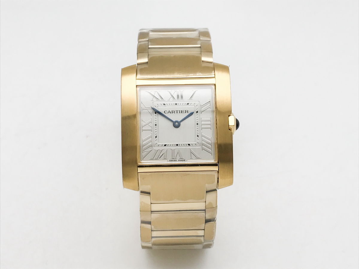 Tank Francaise 32mm Ladies Stainless Steel Yellow Gold Silver Roman Dial Yellow Gold Bracelet Quartz