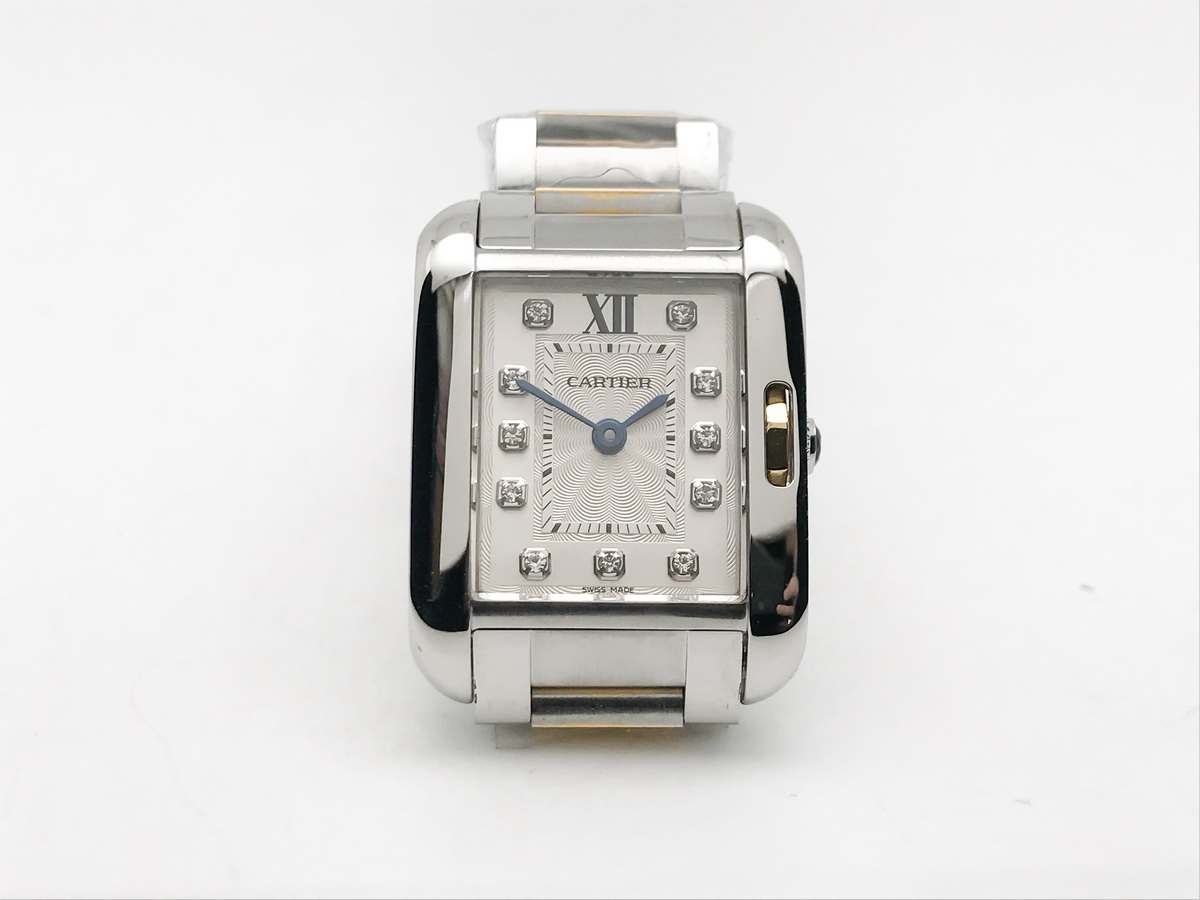 Tank Francaise 23mm Ladies Stainless Steel Yellow Gold White Diamond Dial Yellow Gold Bracelet Quartz