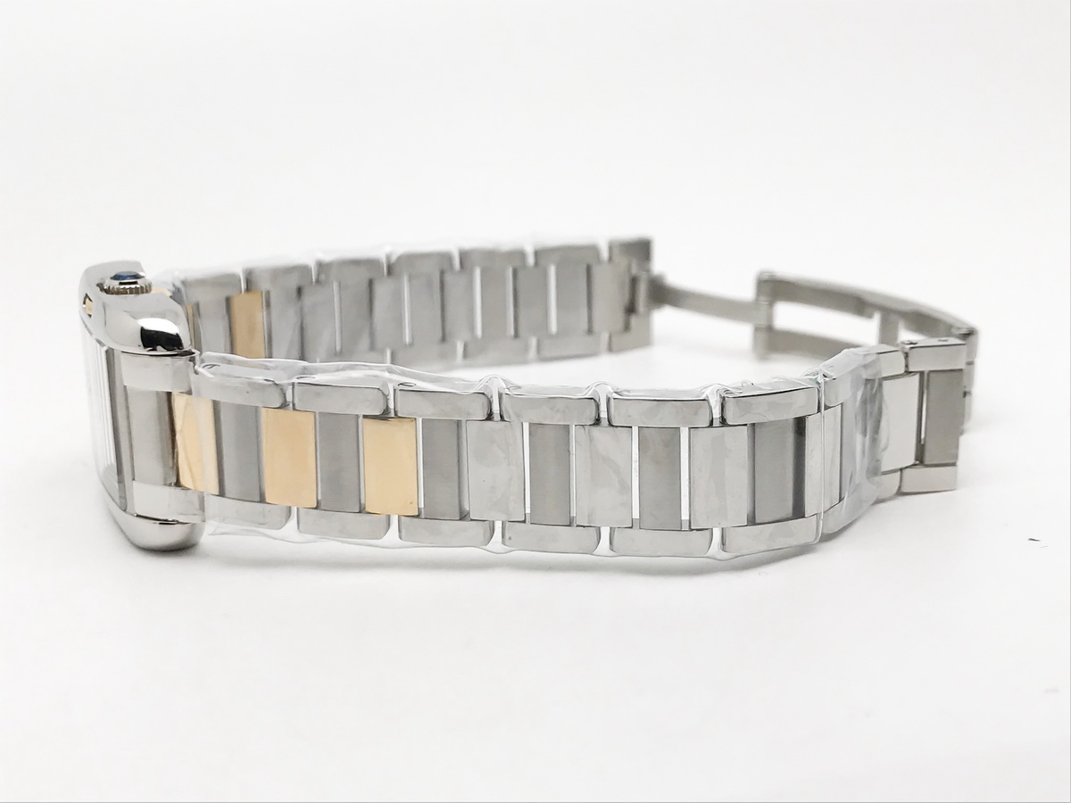 Tank Francaise 23mm Ladies Stainless Steel Yellow Gold White Diamond Dial Yellow Gold Bracelet Quartz 2