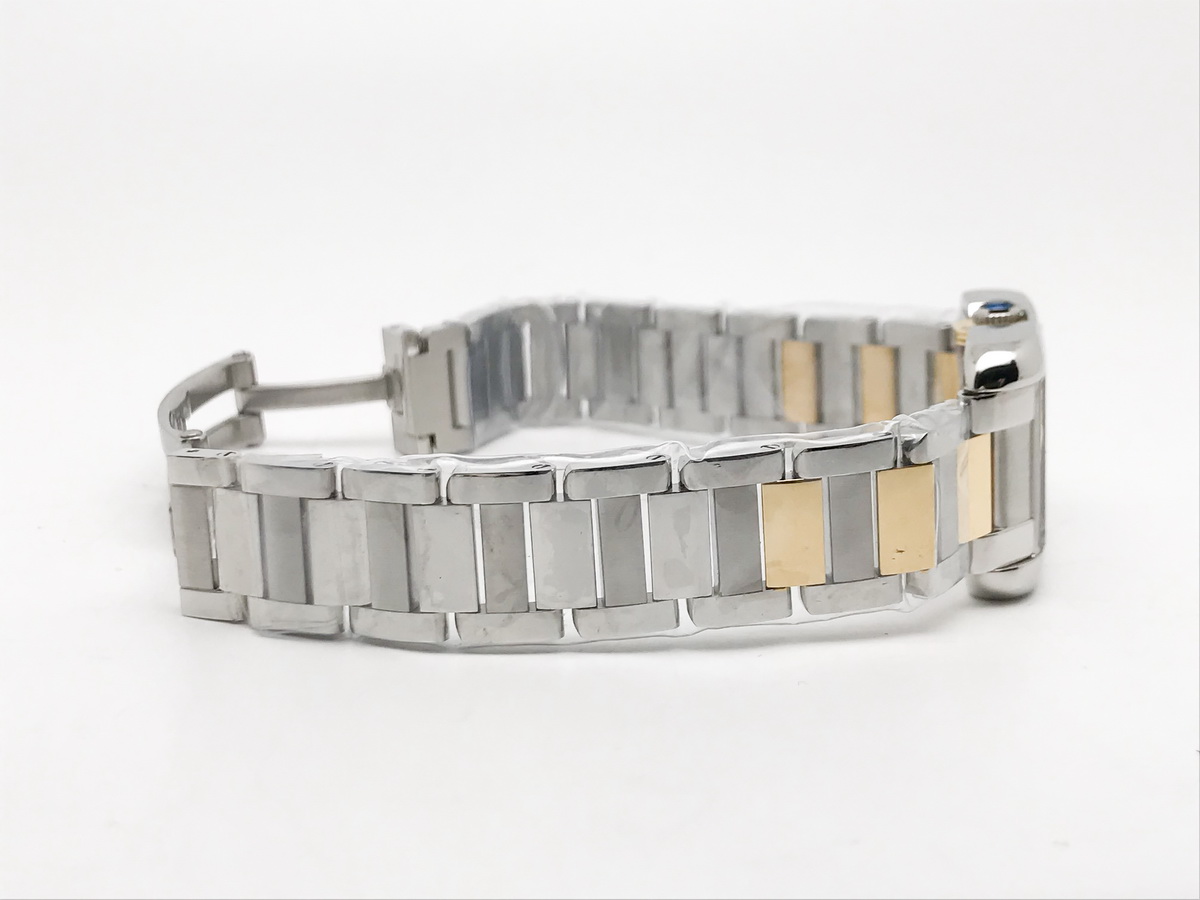 Tank Francaise 23mm Ladies Stainless Steel Yellow Gold White Diamond Dial Yellow Gold Bracelet Quartz 3