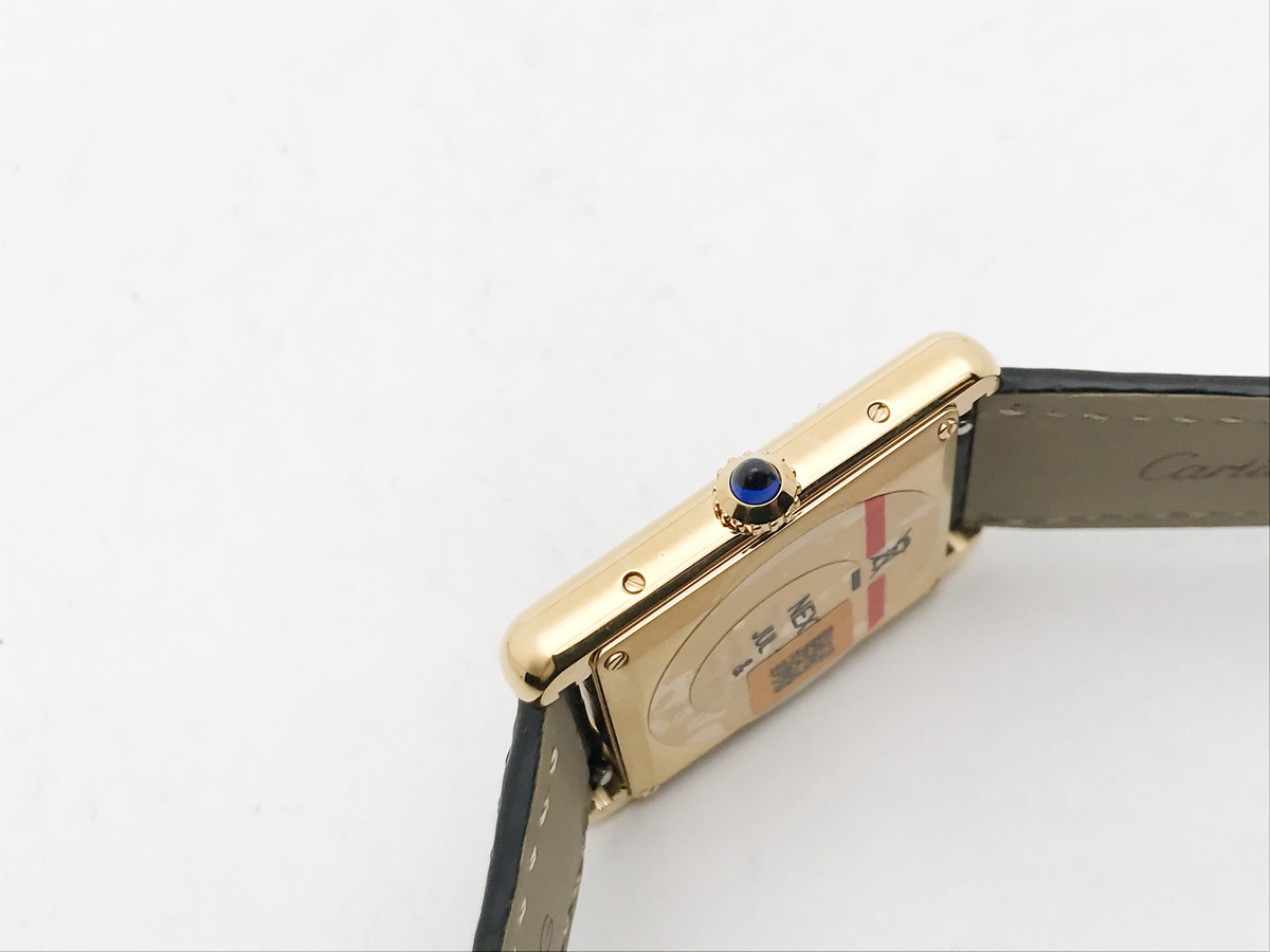 Tank 34mm Stainless Steel Yellow Gold Black Dial Leather Strap Quartz 4