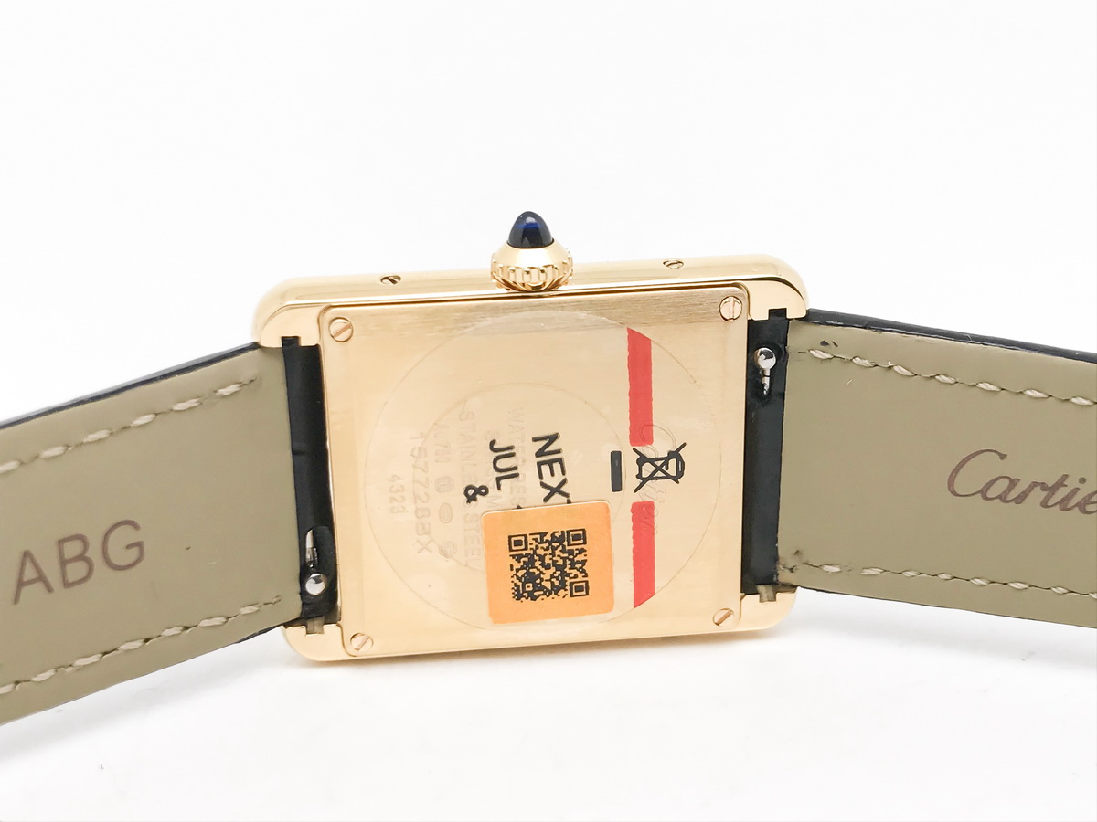 Tank 34mm Stainless Steel Yellow Gold Black Dial Leather Strap Quartz 7