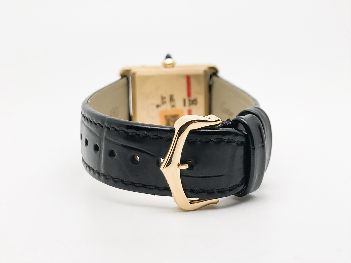 Tank 34mm Stainless Steel Yellow Gold Black Dial Leather Strap Quartz 8