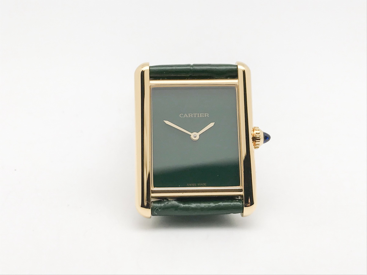 Tank 34mm Stainless Steel Yellow Gold Green Dial Leather Strap Quartz