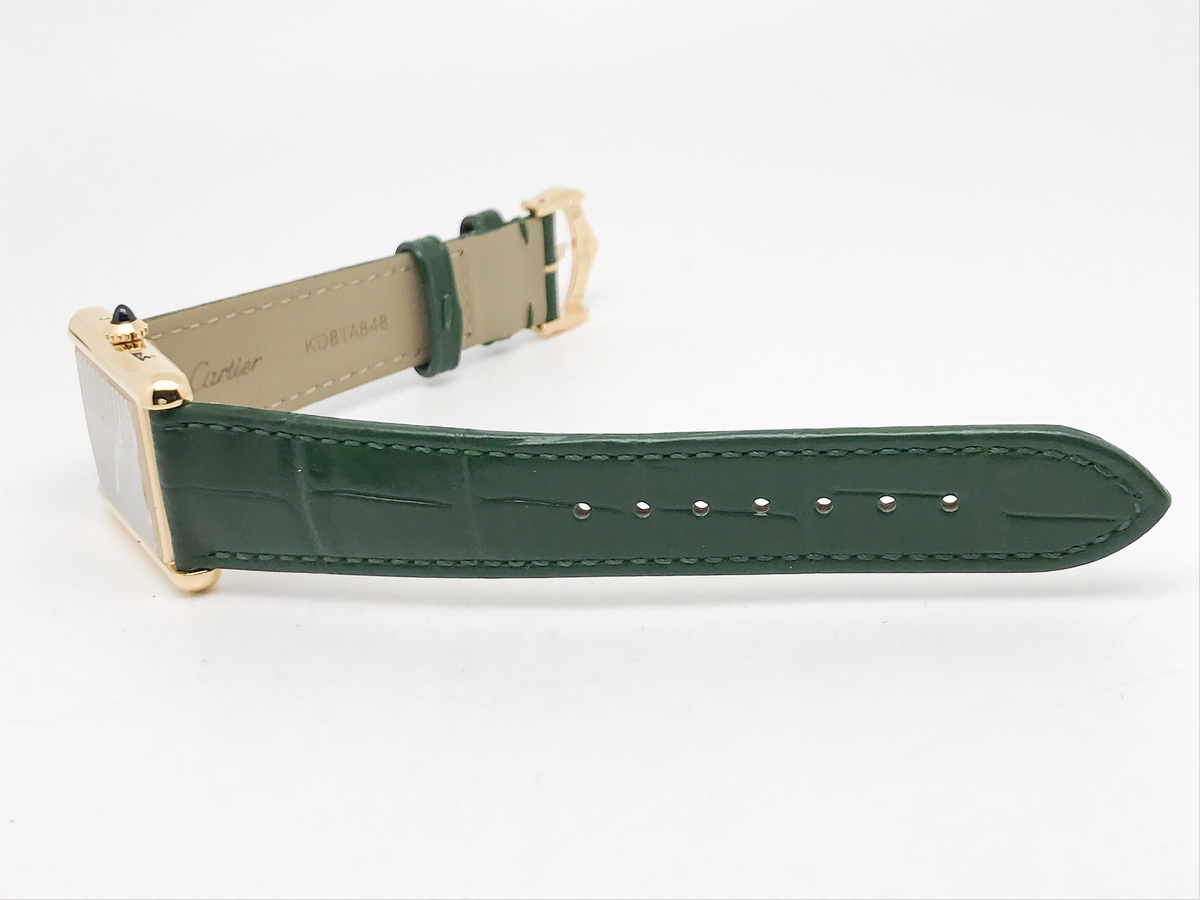 Tank 34mm Stainless Steel Yellow Gold Green Dial Leather Strap Quartz 2