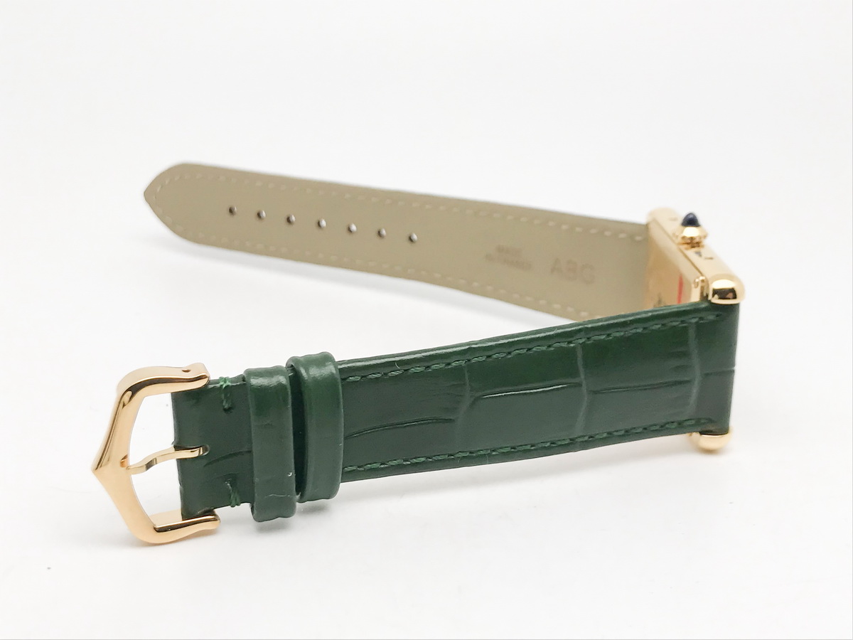 Tank 34mm Stainless Steel Yellow Gold Green Dial Leather Strap Quartz 3