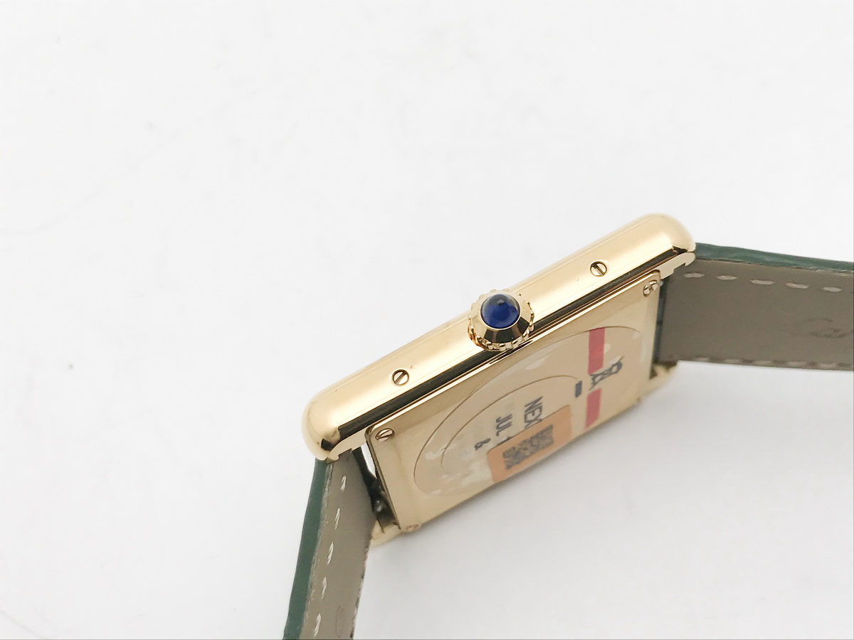 Tank 34mm Stainless Steel Yellow Gold Green Dial Leather Strap Quartz 4