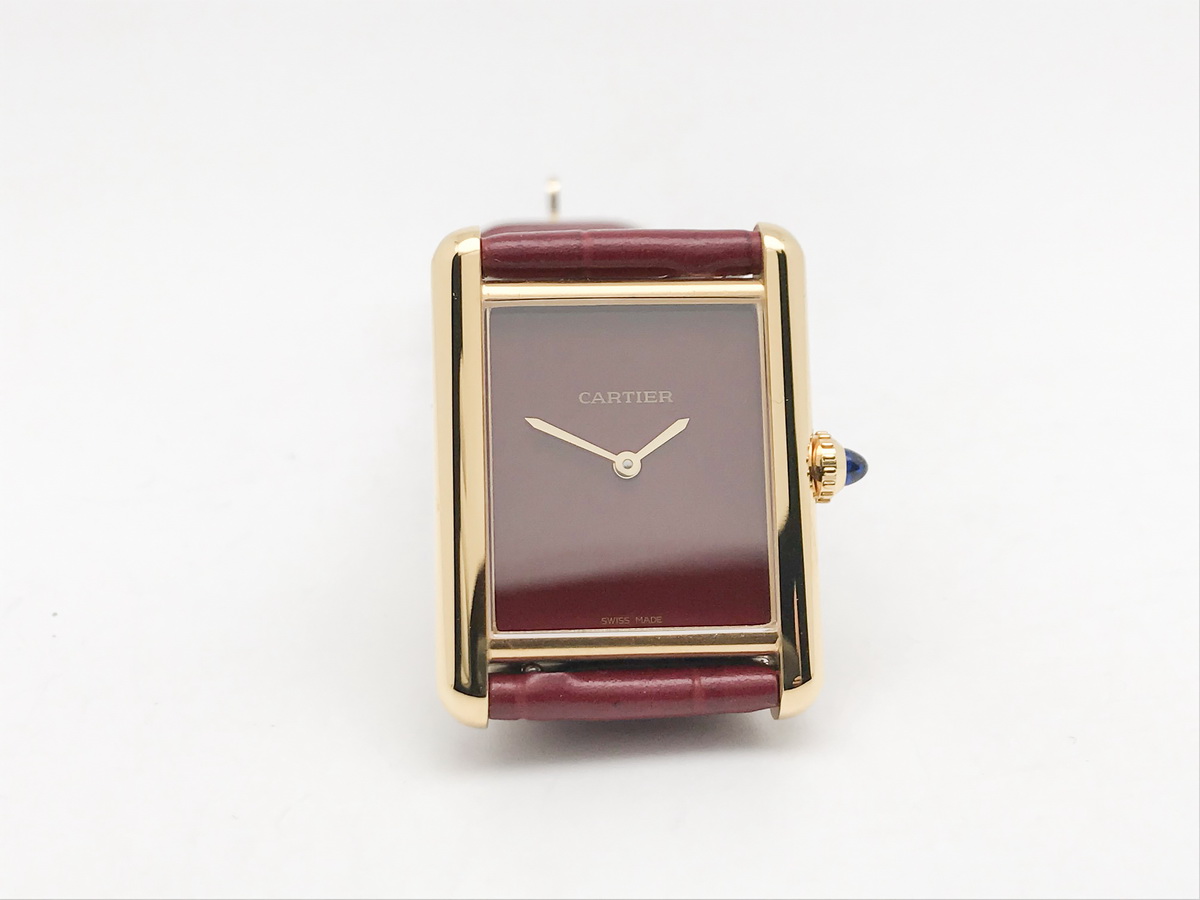 Tank 34mm Stainless Steel Yellow Gold Red Dial Leather Strap Quartz