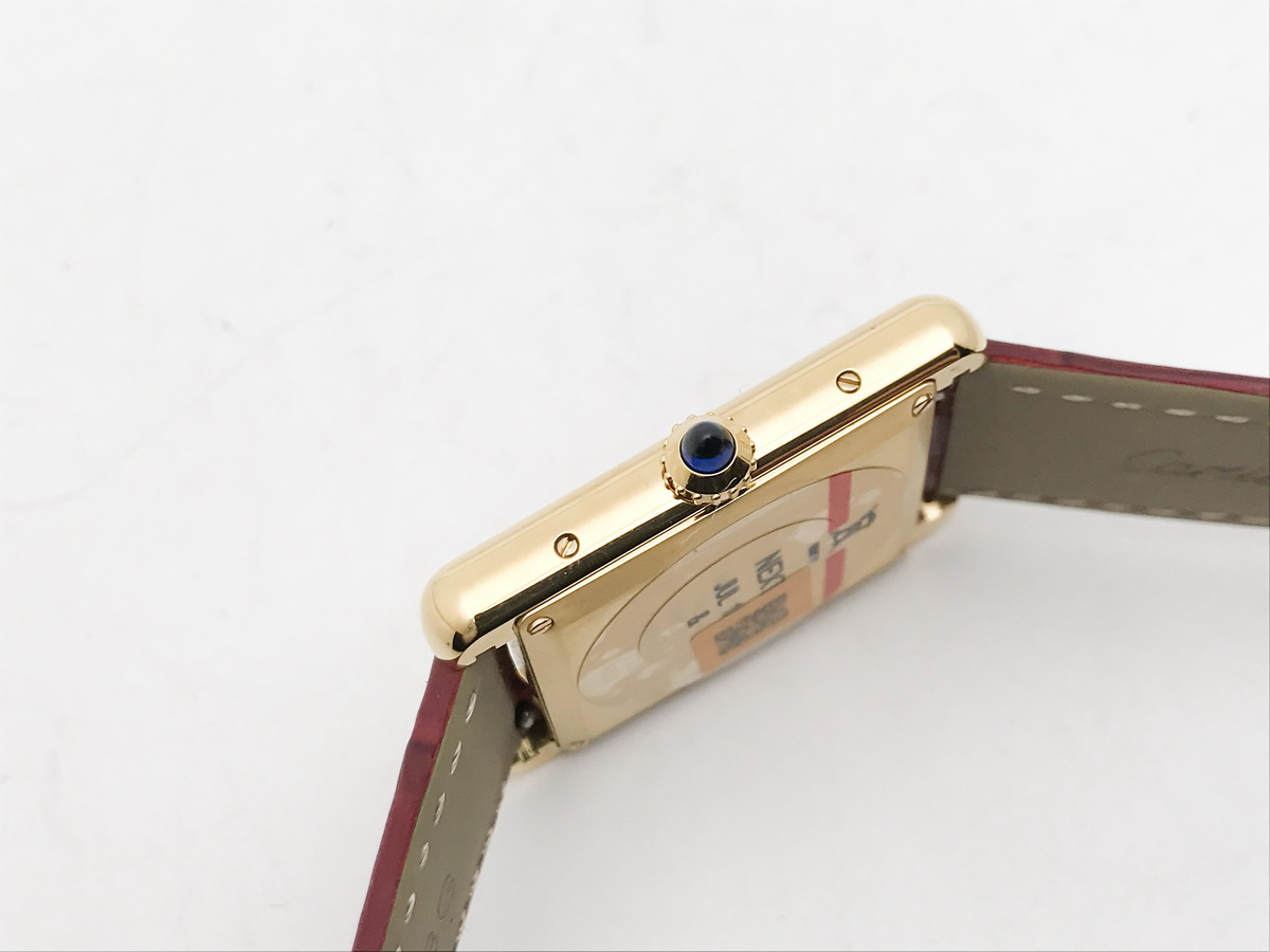 Tank 34mm Stainless Steel Yellow Gold Red Dial Leather Strap Quartz 4