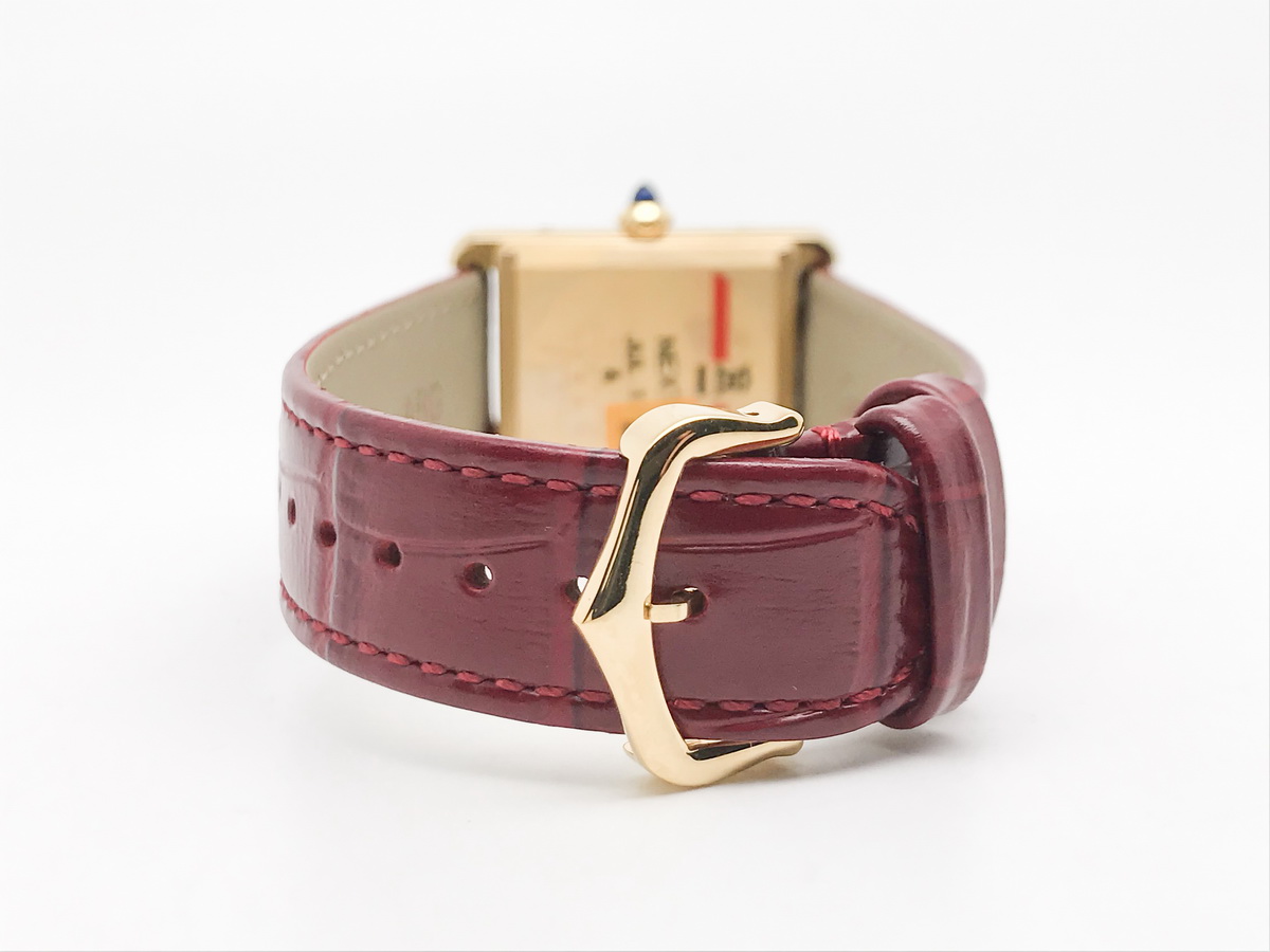 Tank 34mm Stainless Steel Yellow Gold Red Dial Leather Strap Quartz 8