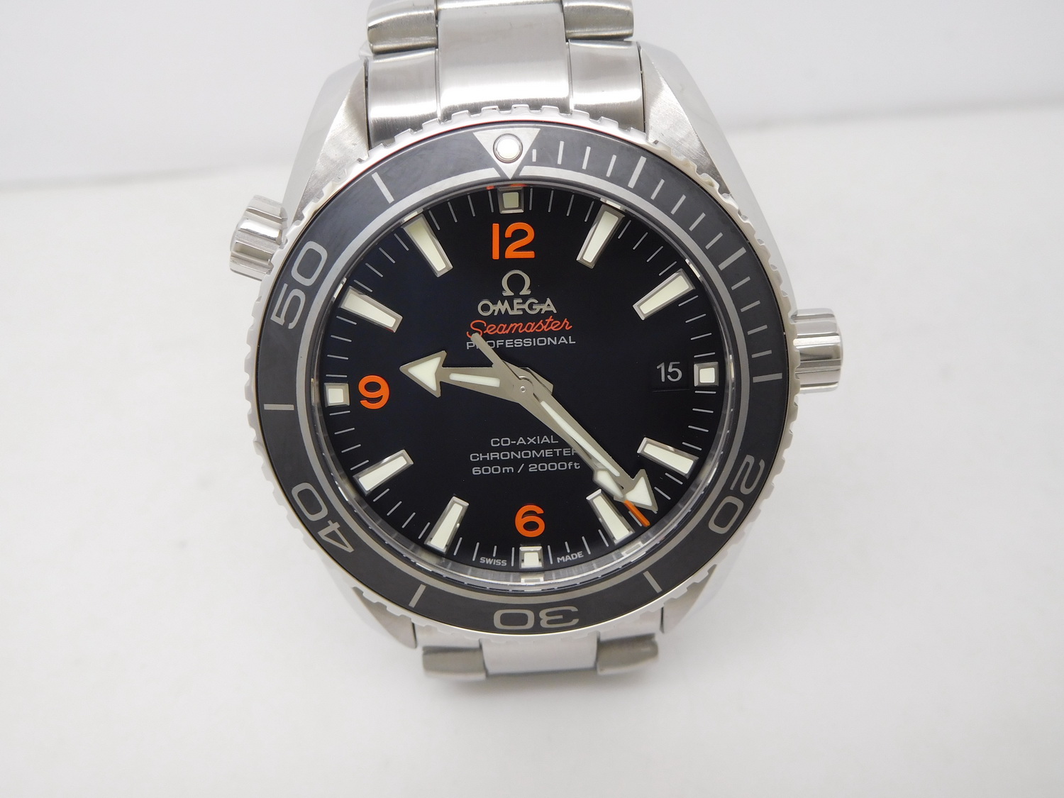 Planet Ocean 42mm Ceramic Black Orange Stick Dial Ceramic Bracelet 8500