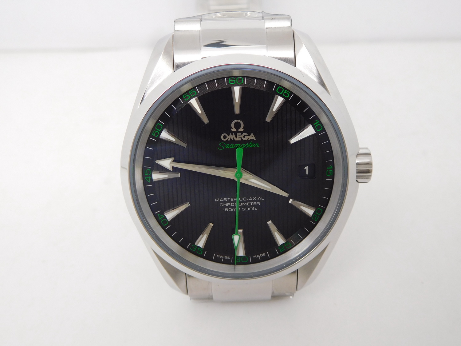 Aqua Terra 41mm Black Green Stick Dial Stainless Steel Bracelet 8500
