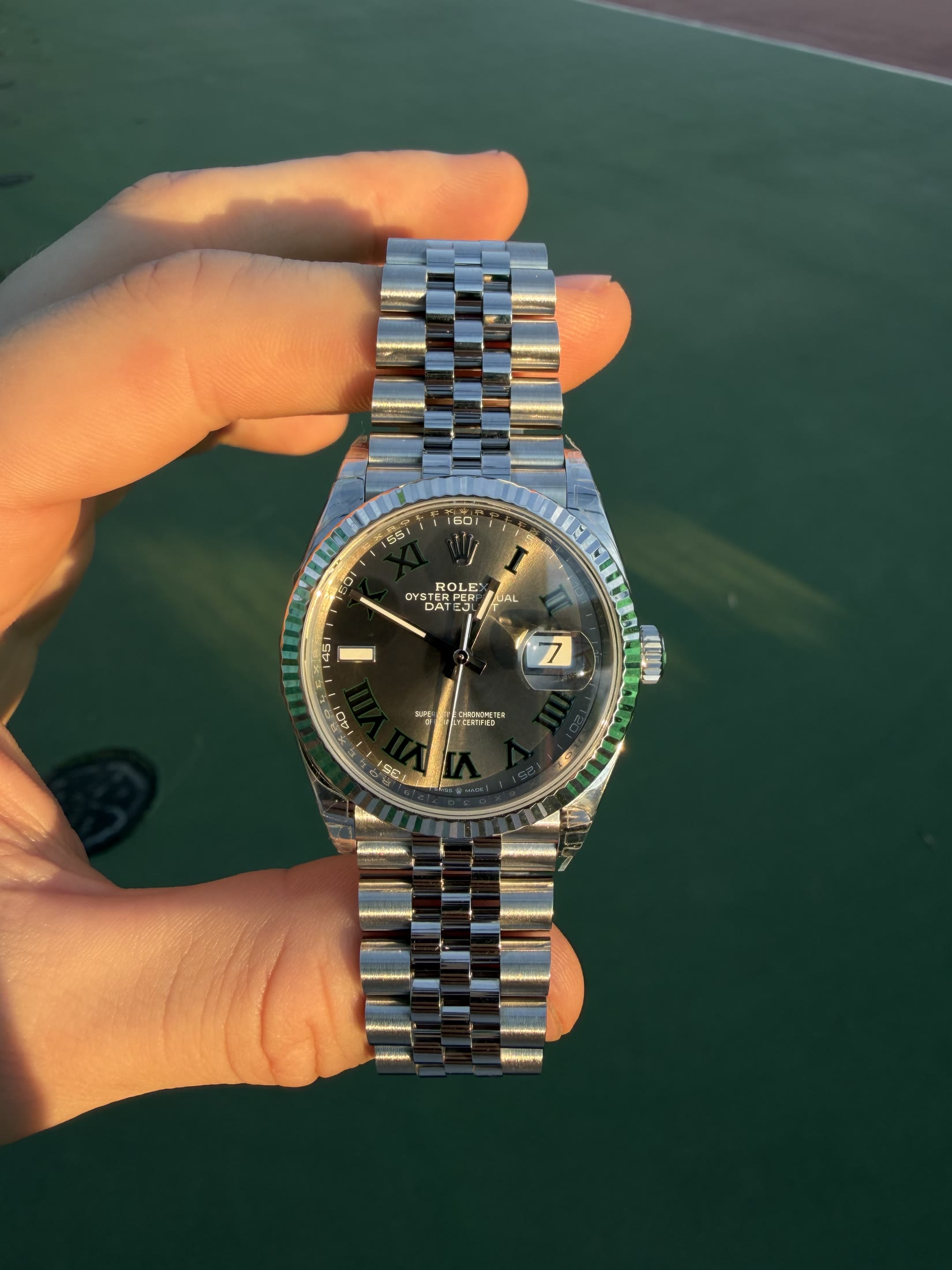 Datejust 36mm Diamond Crested Bezel Grey Roman Dial Jubilee Bracelet 3235