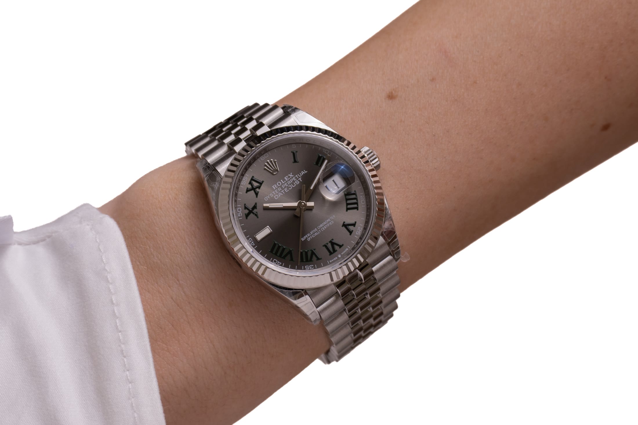 Rolex Datejust 36mm Diamond Crested Bezel Grey Roman Dial Jubilee Bracelet 3235